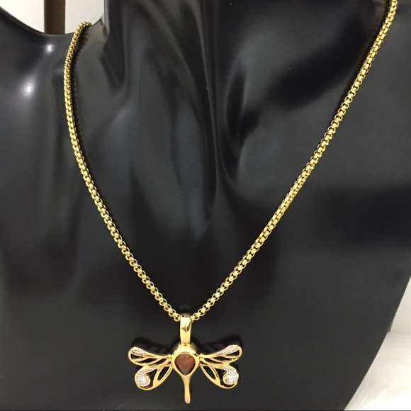 Dragonfly Necklace In 18K Gold Filled.Box link 16” - Picture 2 of 6